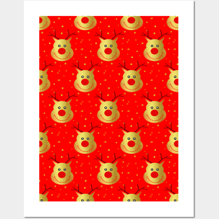 FUNNY Red Nose Reindeer Pattern Posters and Art